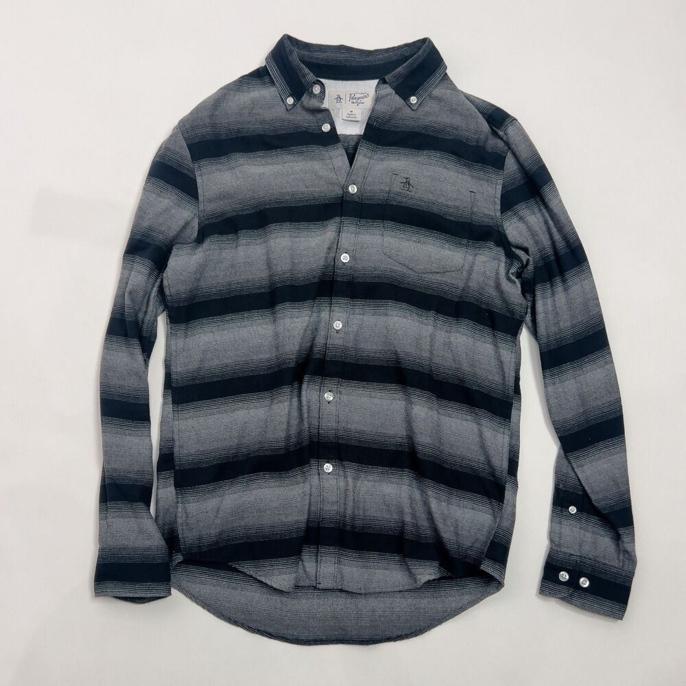 Original Penguin Black Gray Striped Button Down Shirt Medium